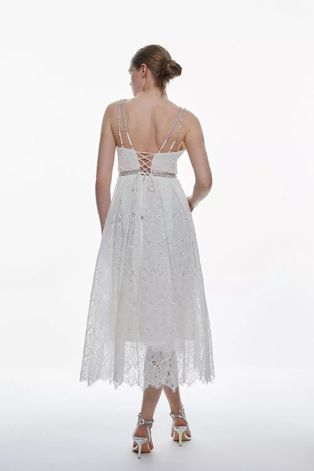 Diamante Trim And Lace Strappy Prom Dress