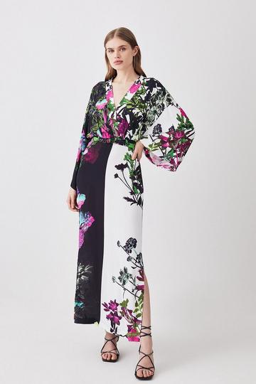Tall Mono Colourblock Floral Kimono Woven Midi Dress mono