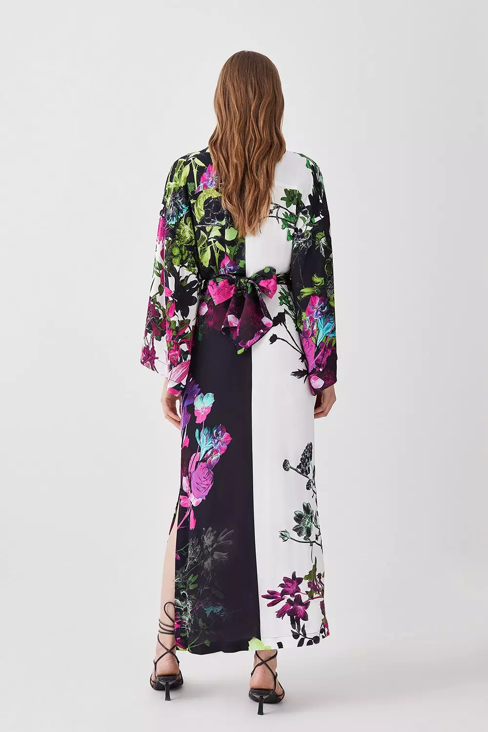 Tall Mono Colourblock Floral Kimono Woven Midi Dress Karen Millen