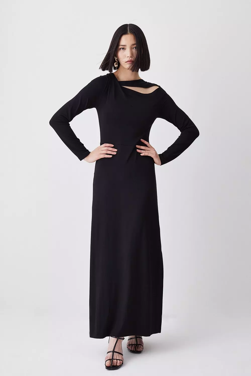 Long sleeve side split hot sale dress