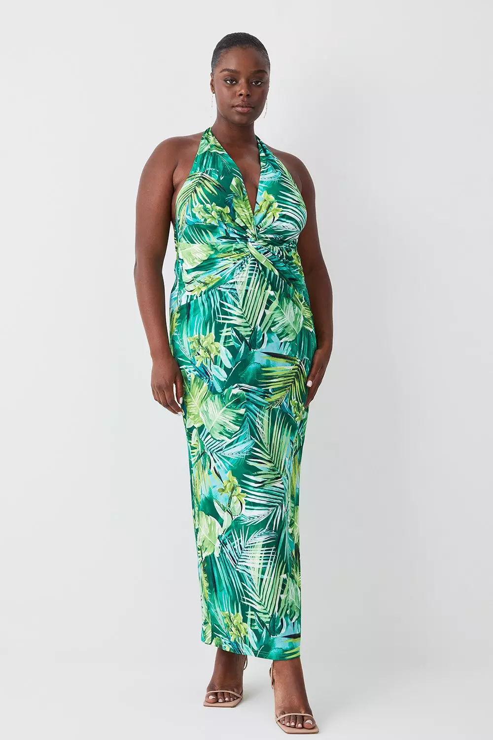 Plus size leaf print maxi clearance dress