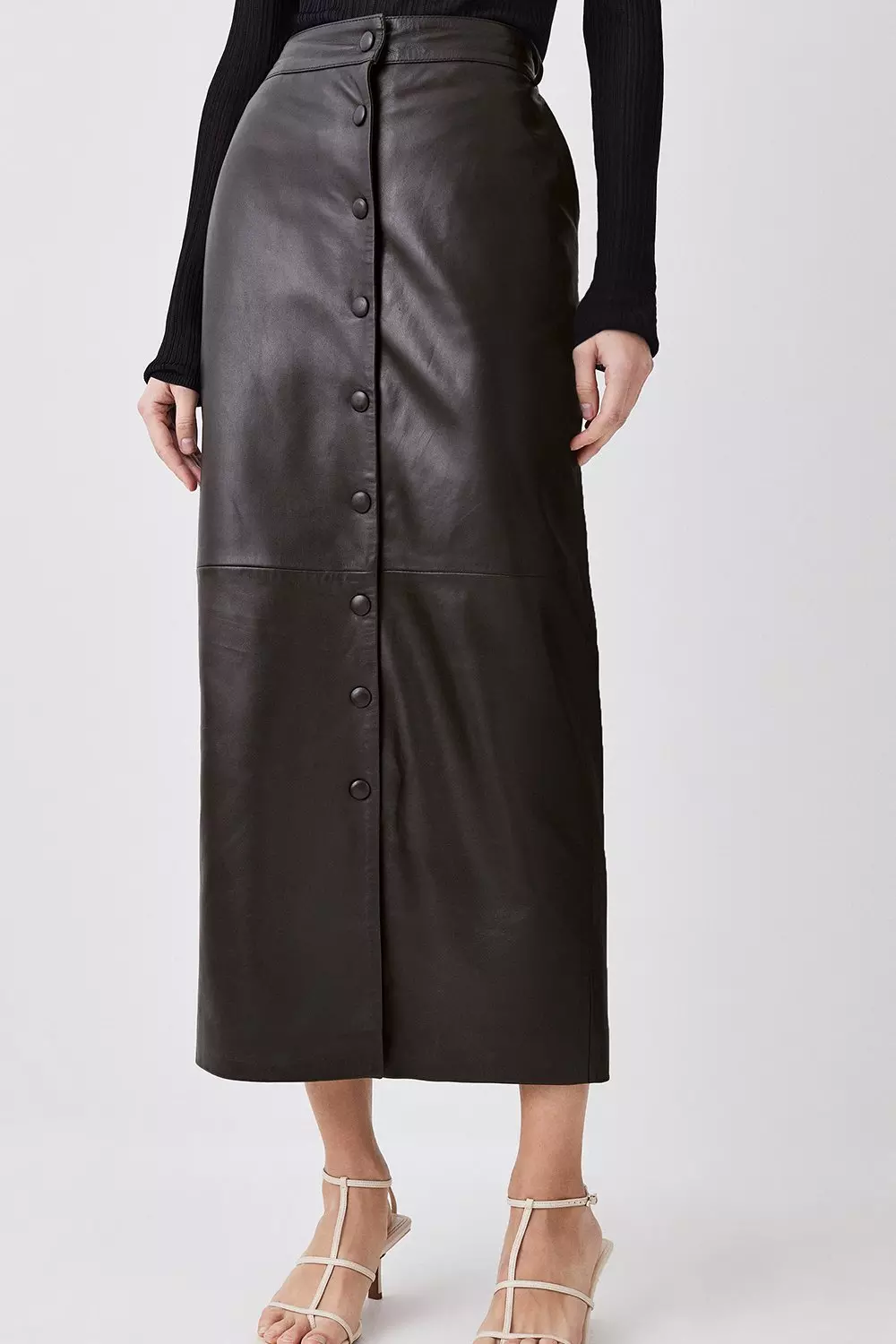 Leather Zip Through Maxi Pencil Skirt | Karen Millen