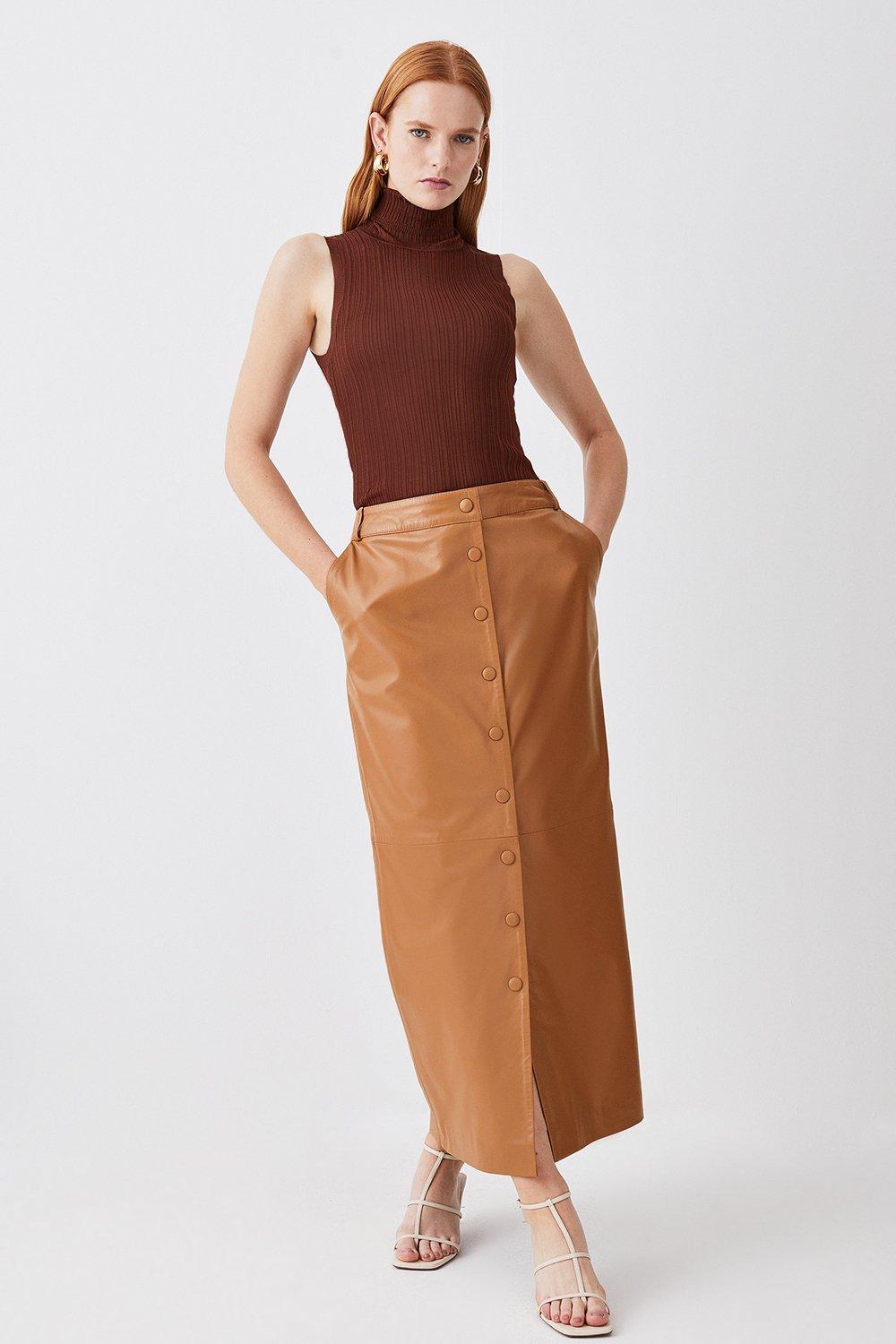 Chic Brown Skirt - Vegan Leather Skirt - High-Rise Midi Skirt - Lulus