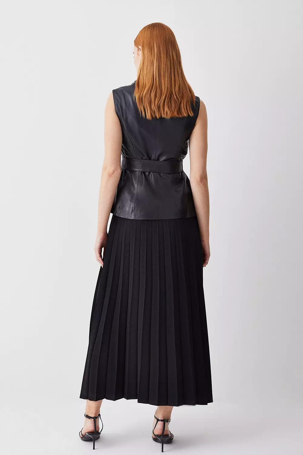 Pleated leather wrap skirt sale