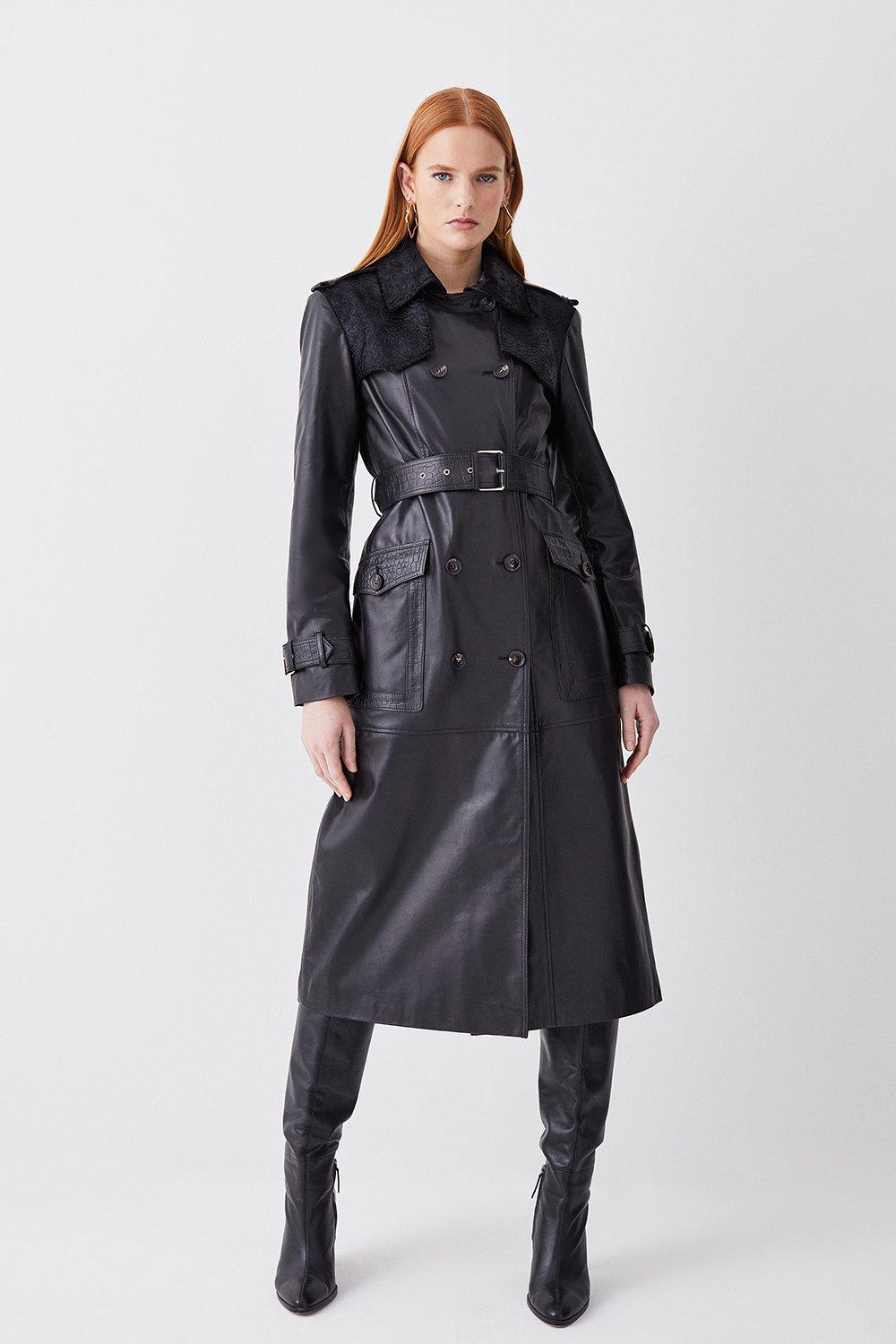 Excelled leather outlet trench coat