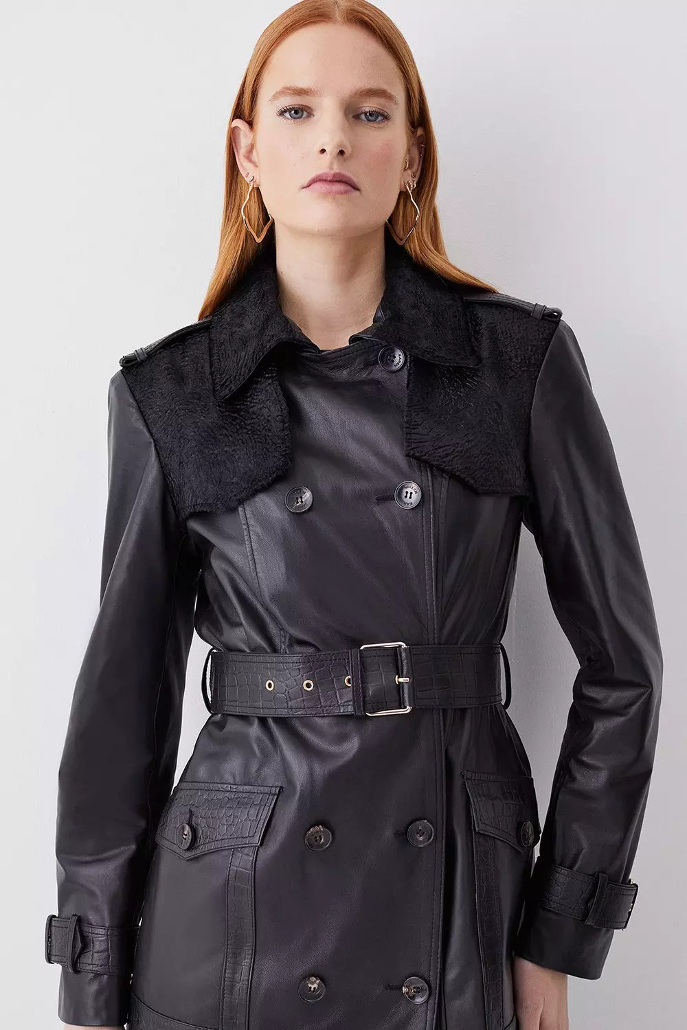 Contrast Button Trench  Black leather, Trench, Vanity bag