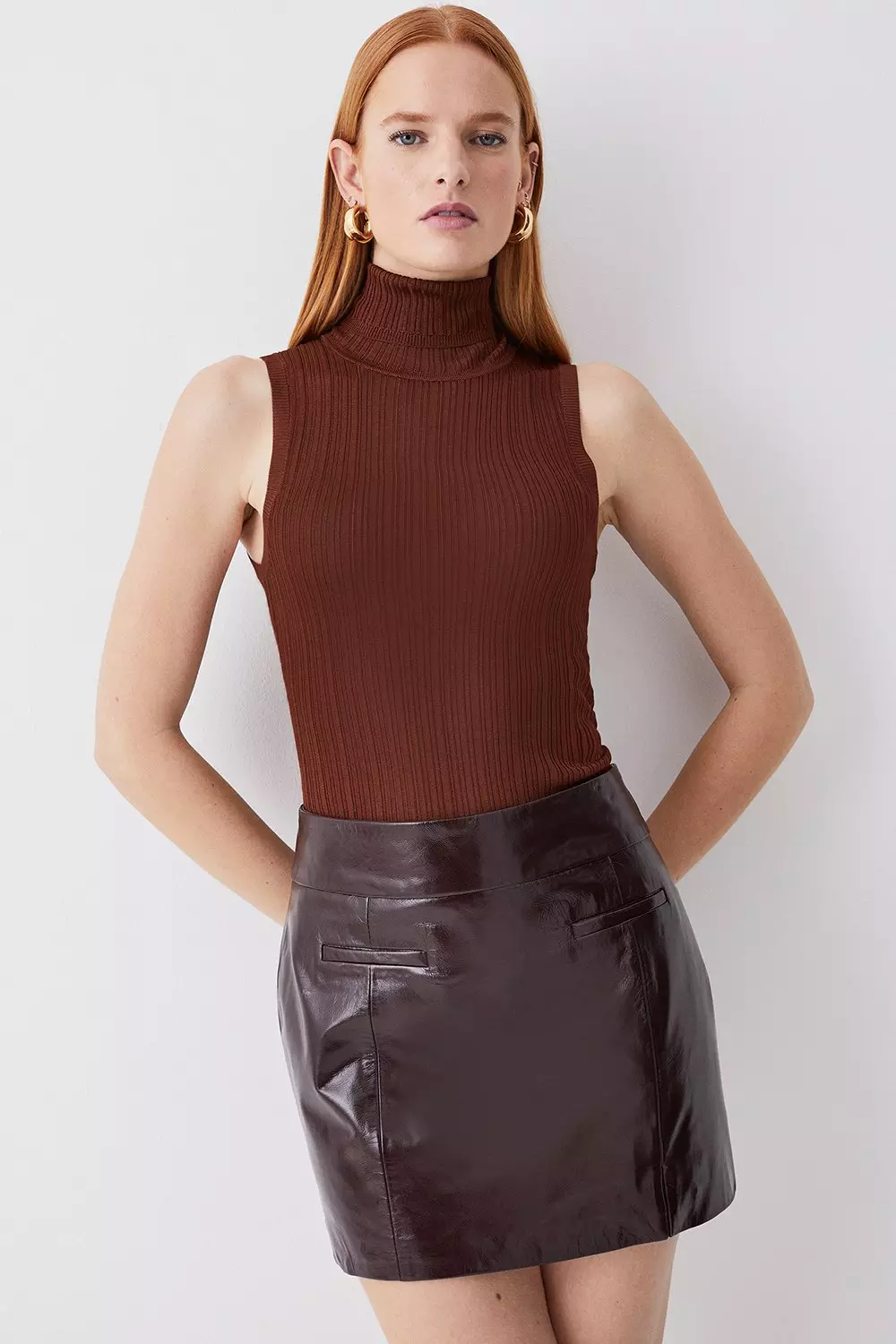 Karen millen clearance burgundy leather skirt