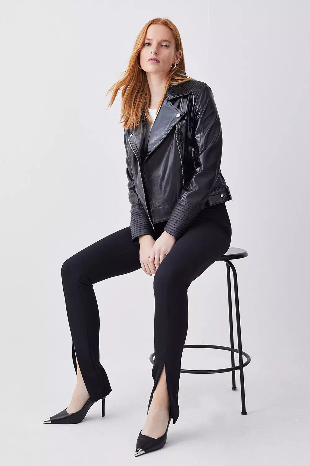 Karen millen black hot sale leather biker jacket