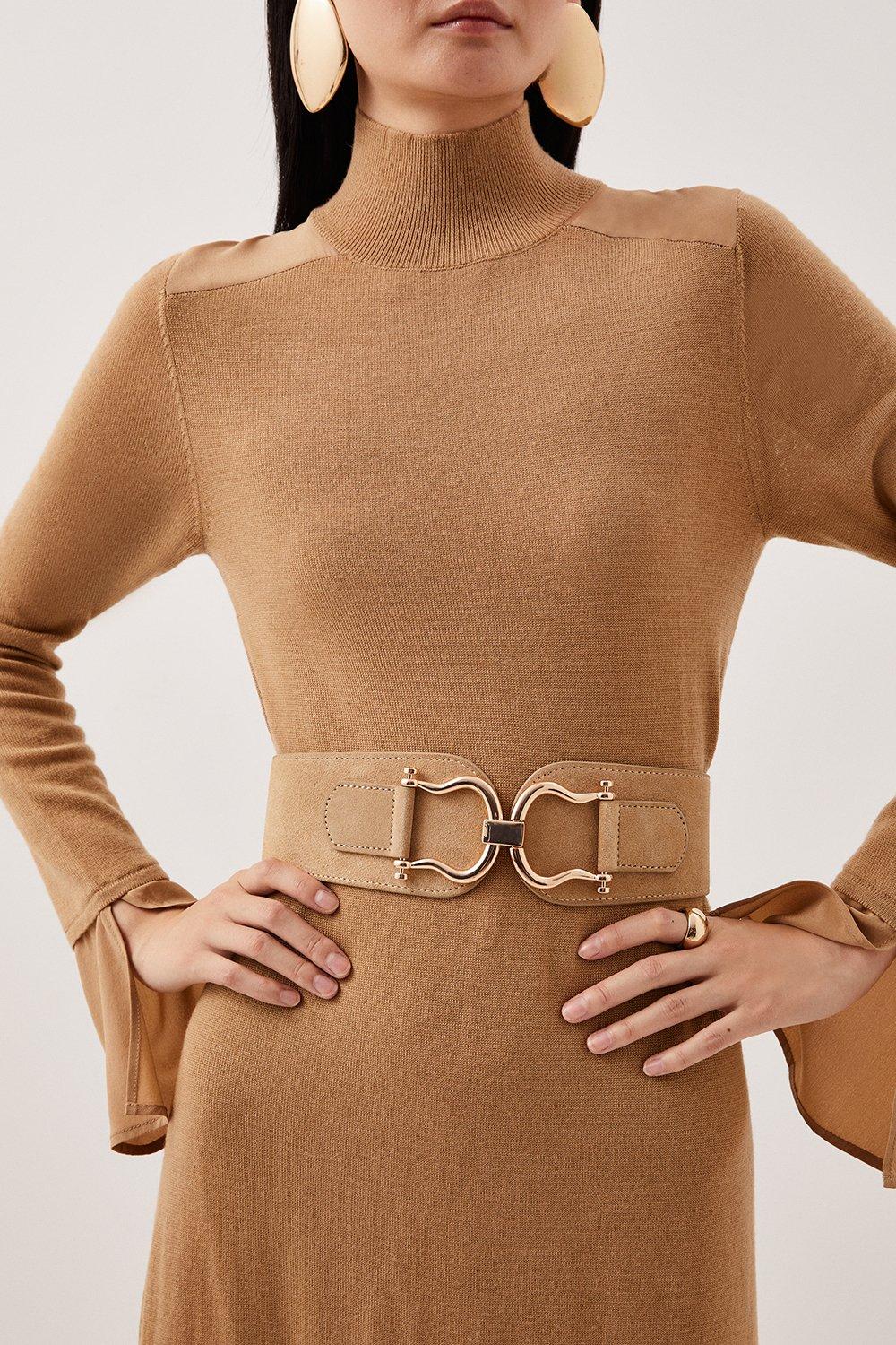 Suede Chunky Stretch Waist Belt - Tan