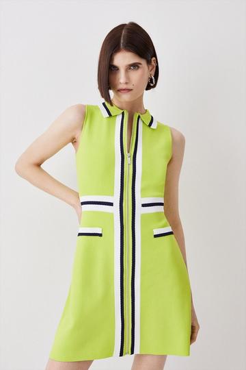 Petite Sporty Full Needle Collared Knit Dress lime