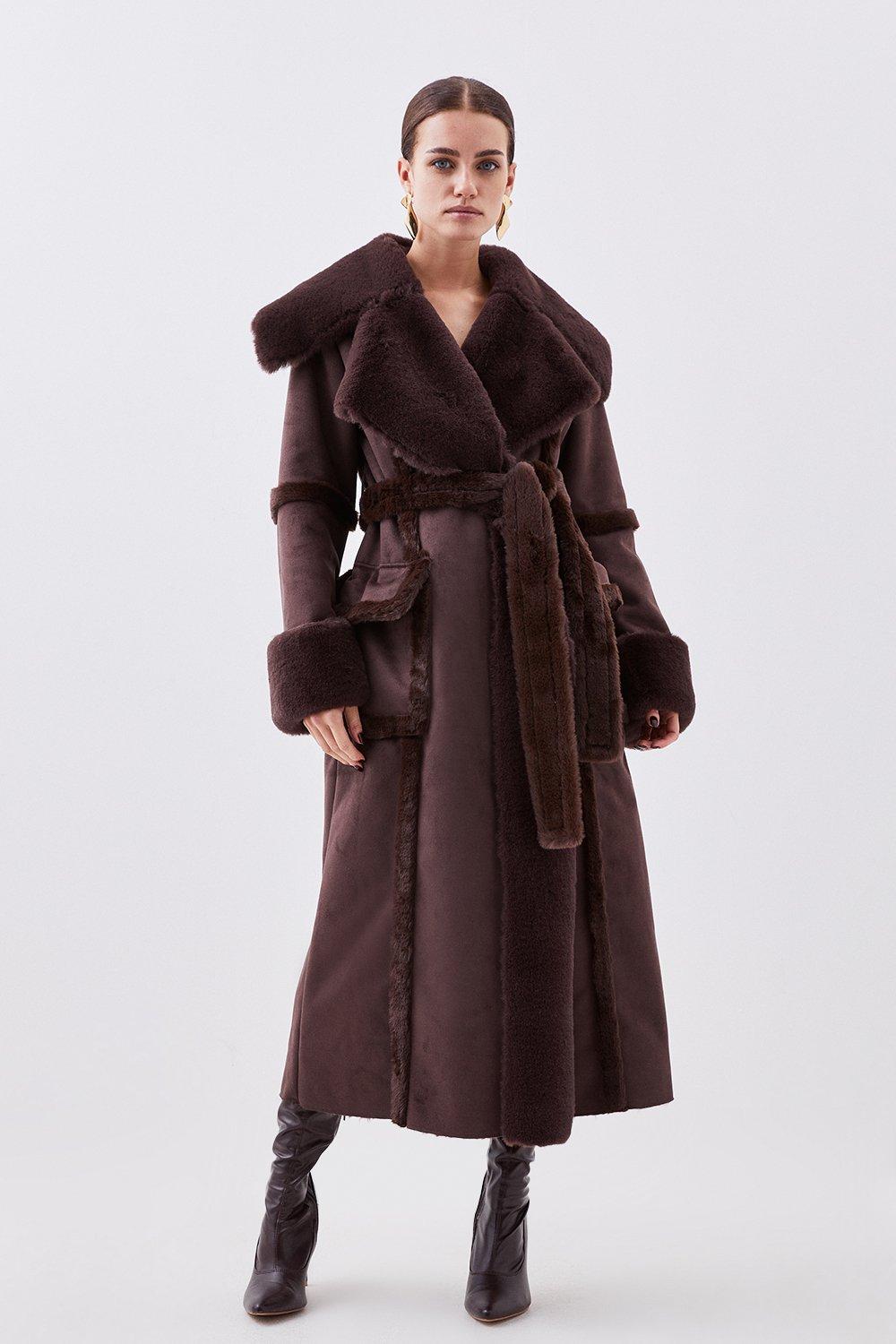 Petite Belted Faux Fur Coat