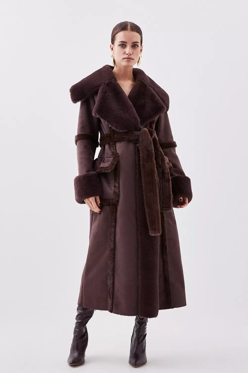 Premium Faux Fur Belted Longline Coat