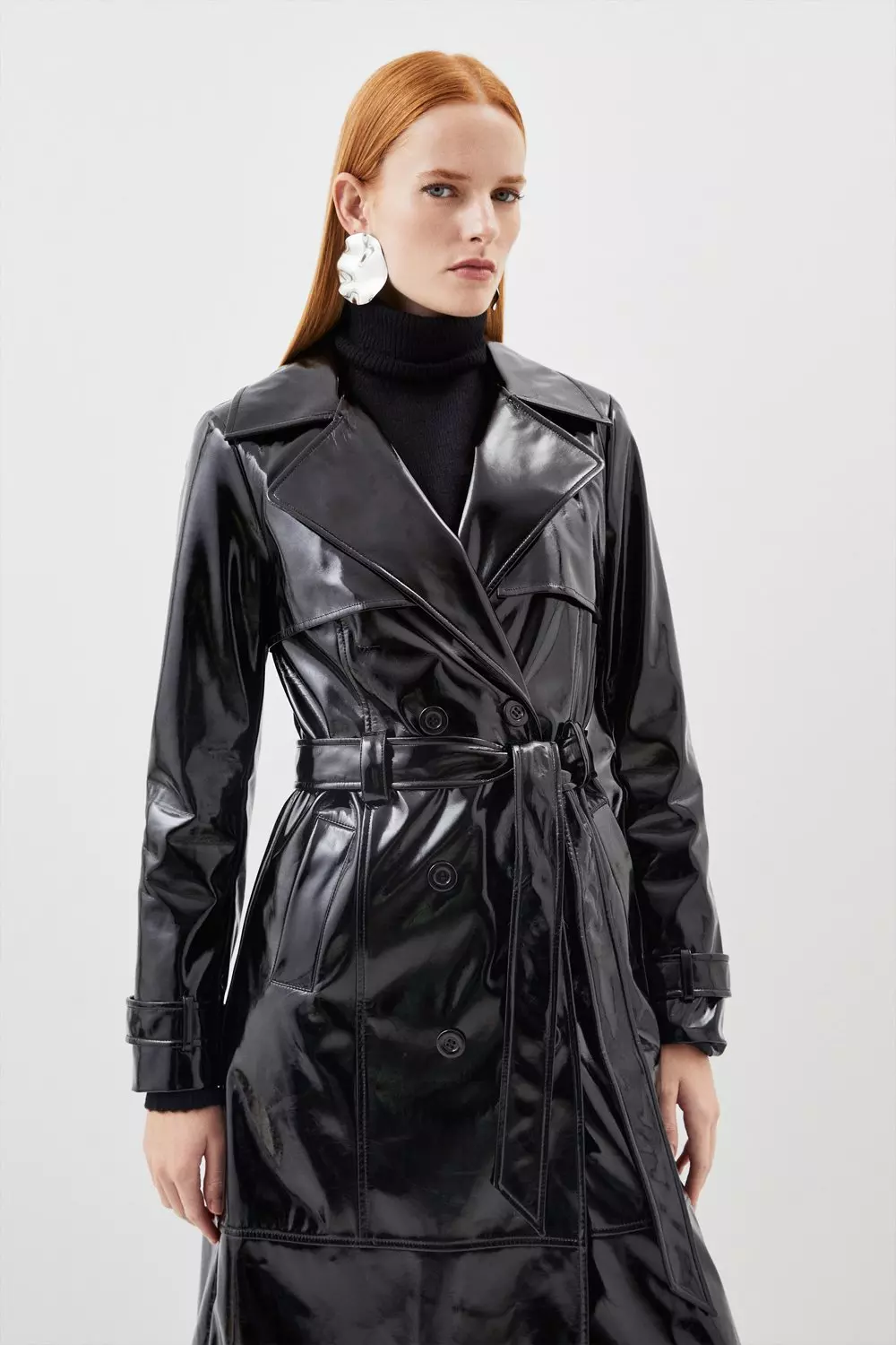 Black longline outlet trench coat