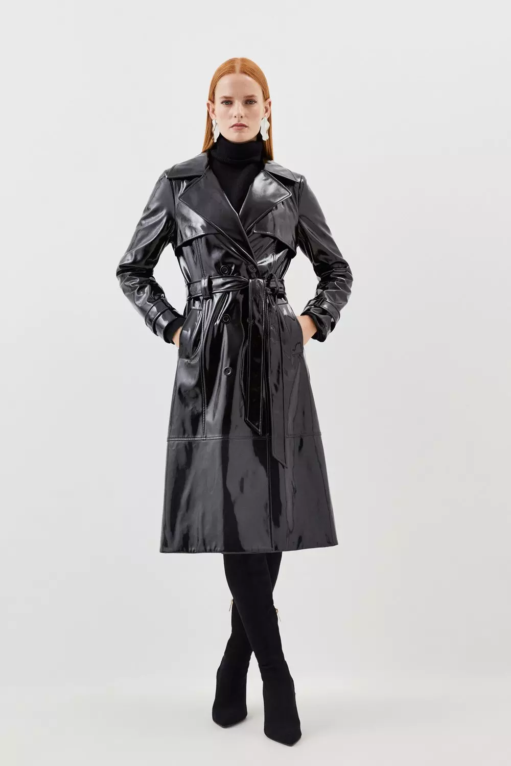 Women's Plus Tailored Self Belted Longline Coat