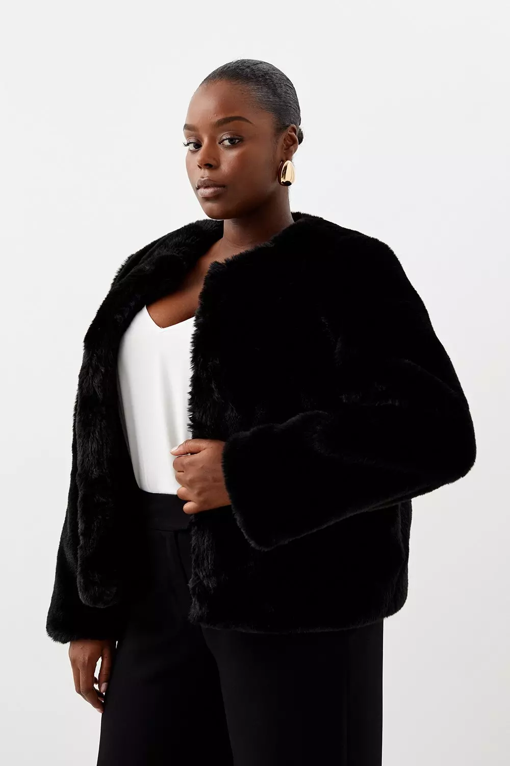 Plus size cheap fur jacket black