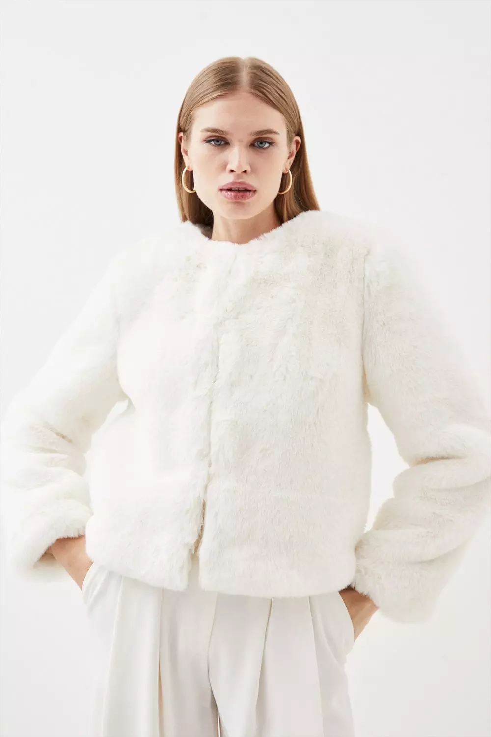 Petite Faux Fur Collarless Jacket