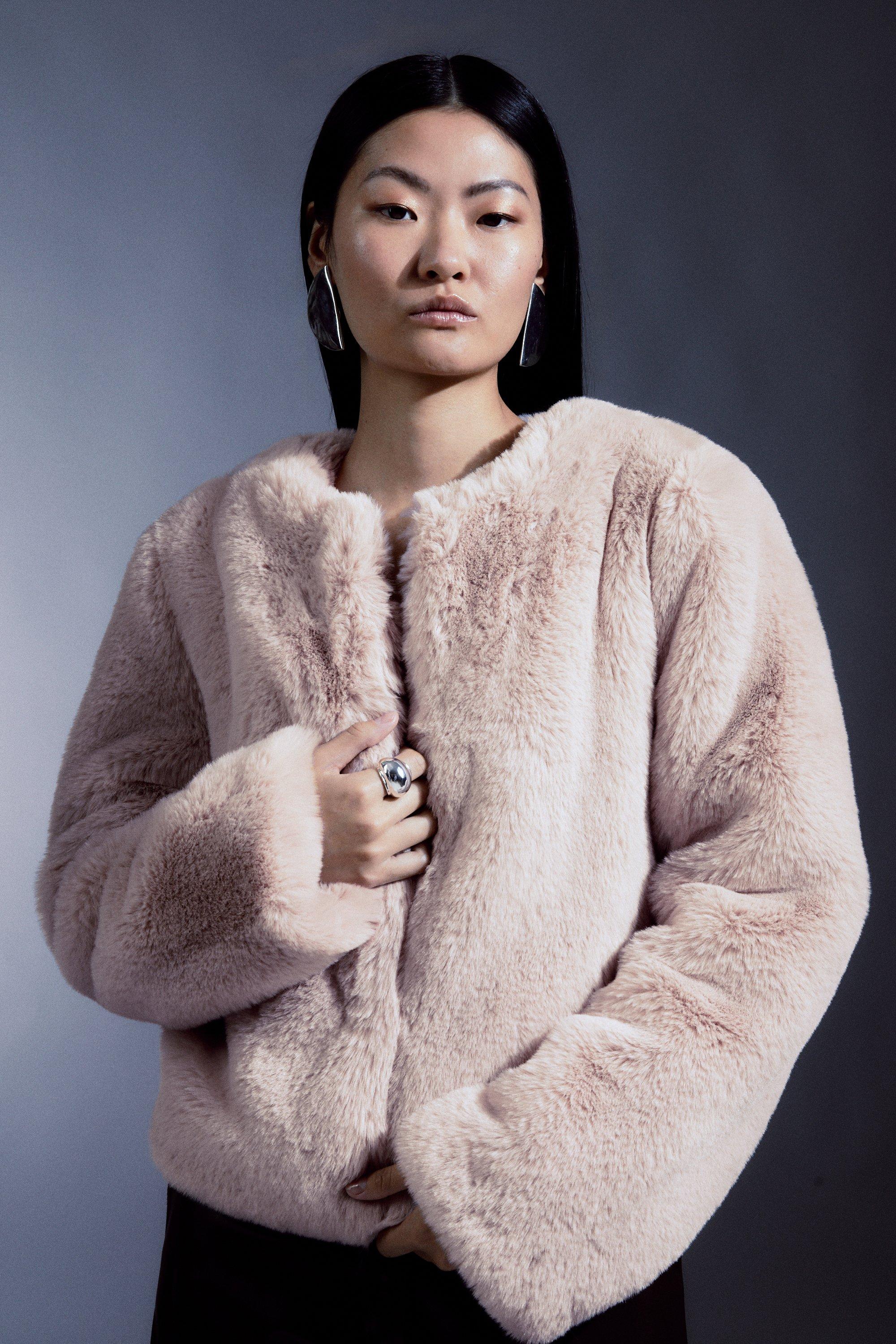 Petite Faux Fur Car Coat