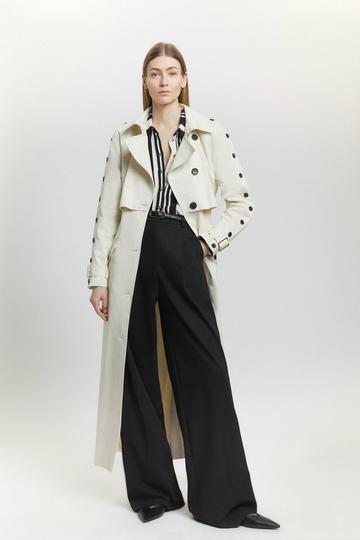 Button Detail Belted Maxi Trench Coat ivory