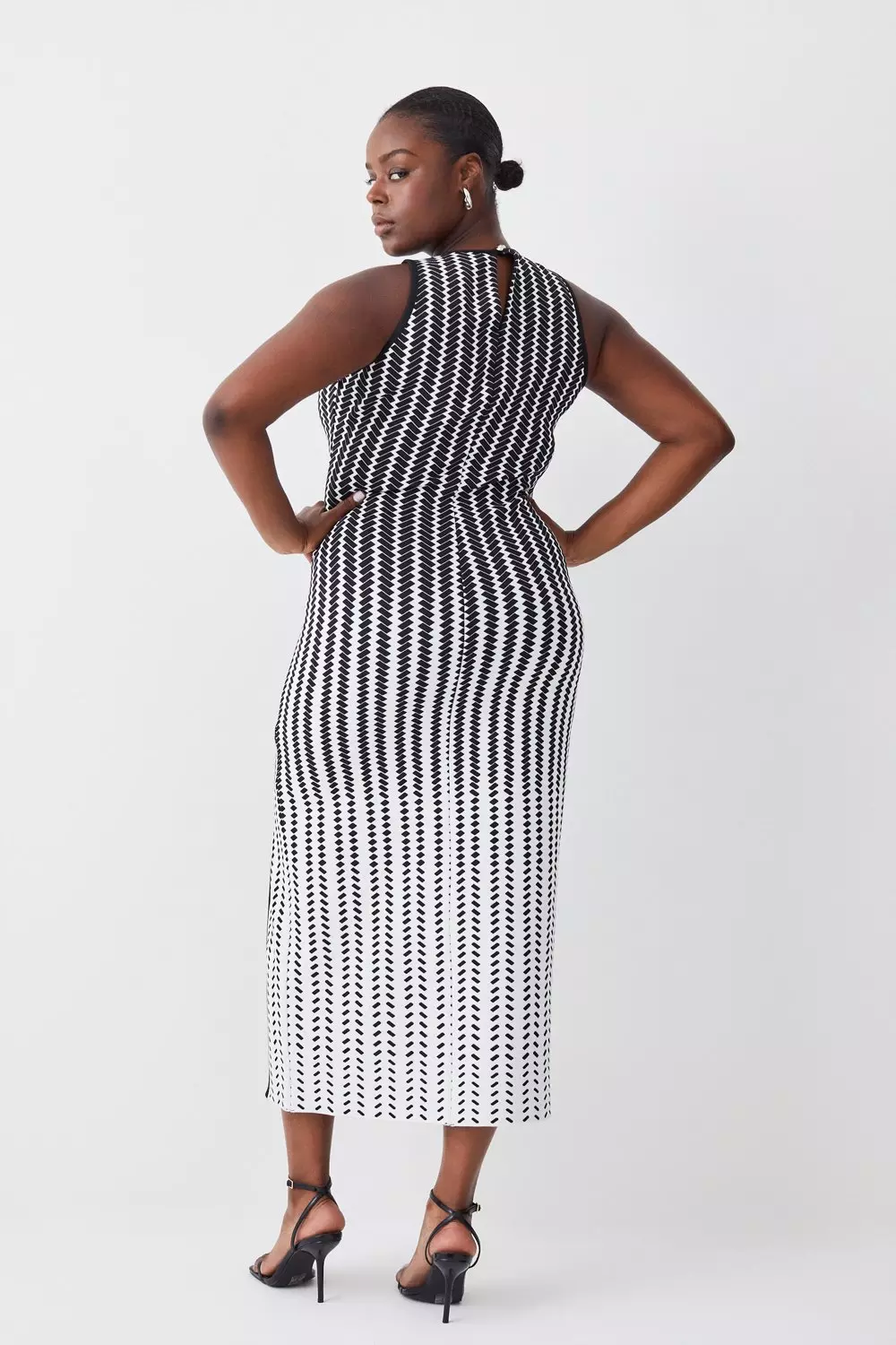 Mid-Length Dress Black and White Houndstooth Technical Cotton Jacquard