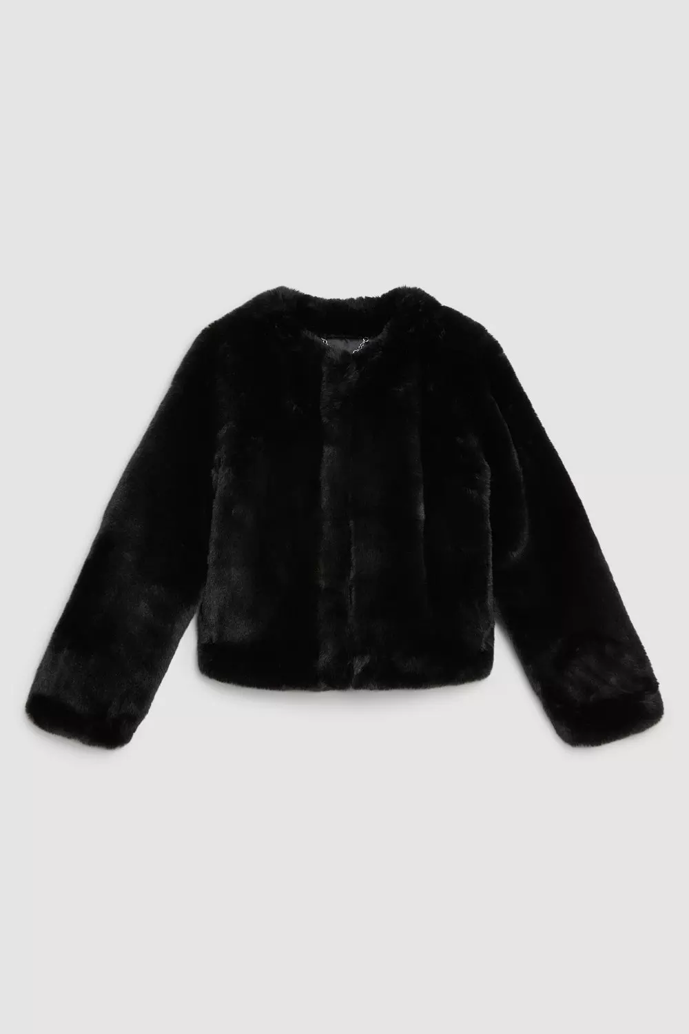 Short black cheap fake fur jacket