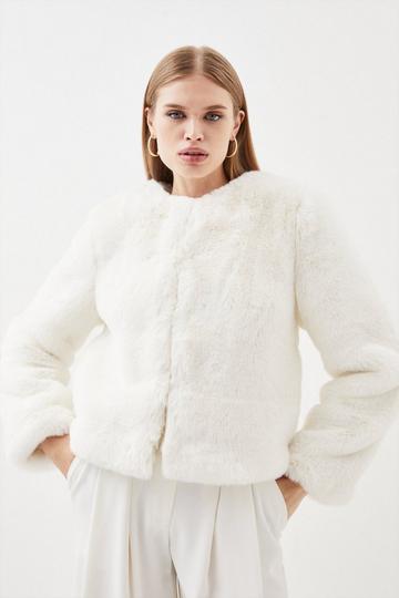 Topshop Tall Oversized Faux Fur Coat In Chocolate-White