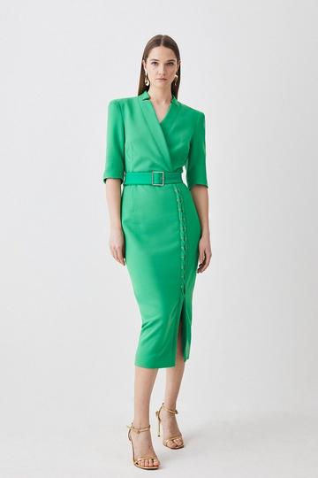 Compact Stretch Lace Up Forever Midi Dress green