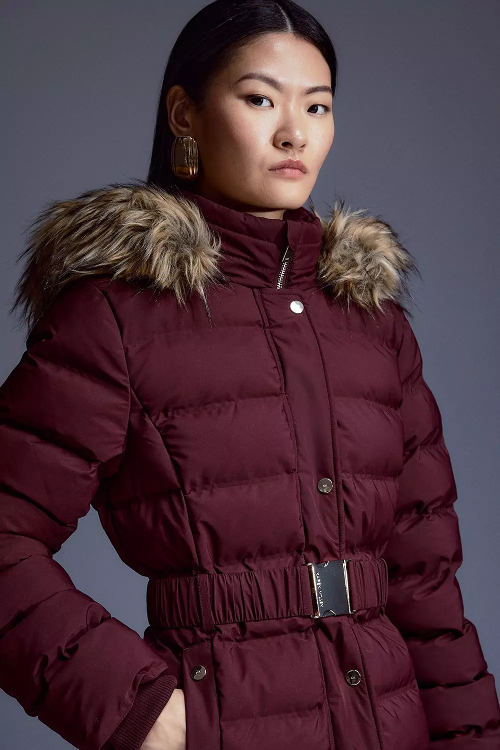 Cropped padded jacket on sale with faux fur hood