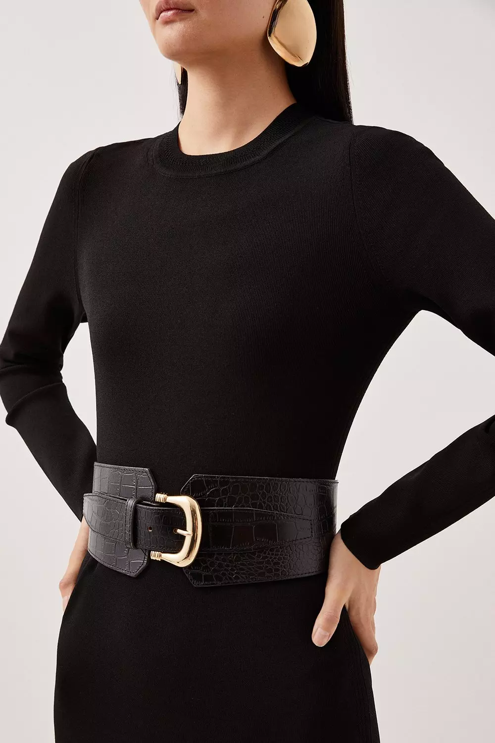 Leather Croc Chunky Waist Belt