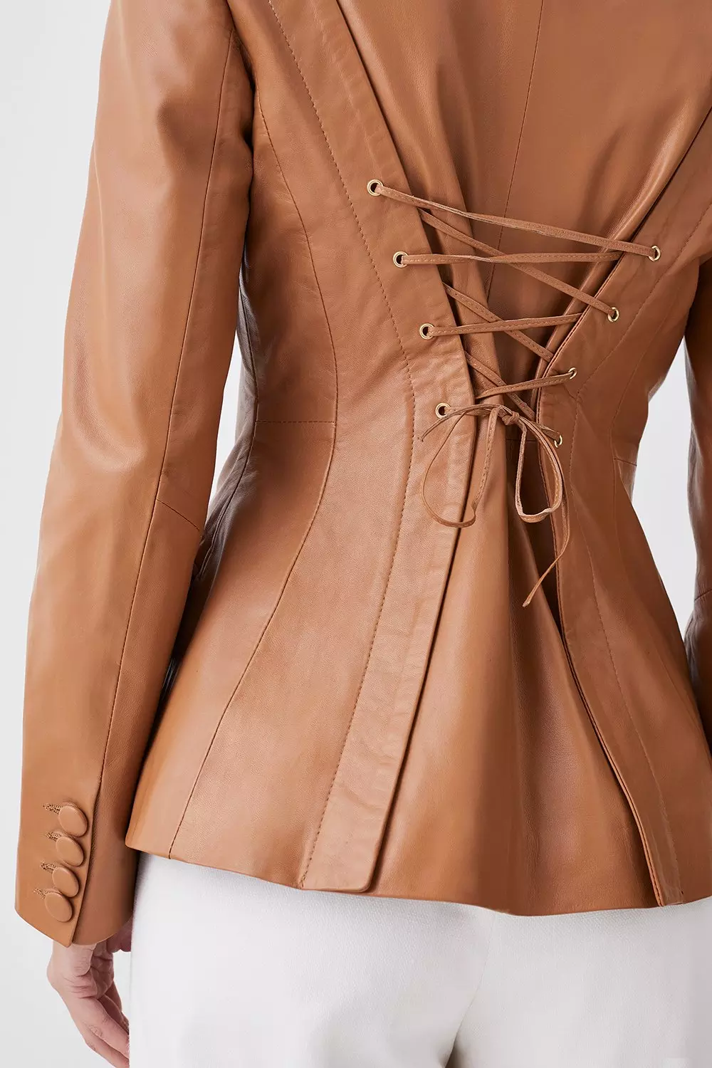 Petite Leather Corset Waist Back Tailored Blazer Jacket Karen Millen