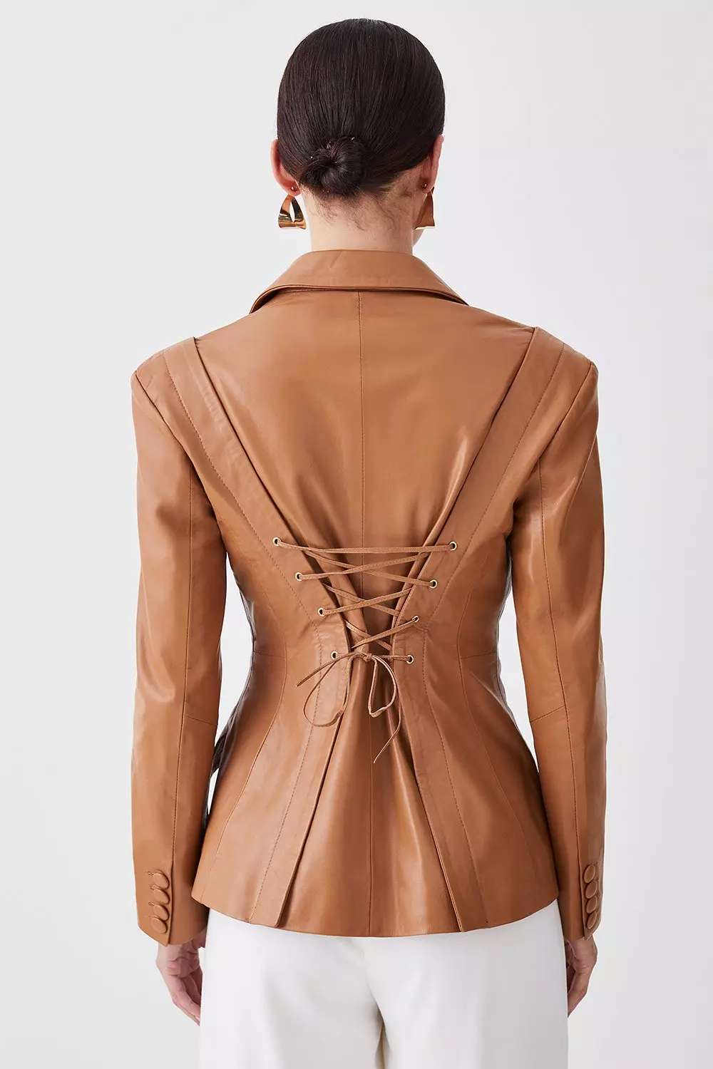 Petite Leather Corset Waist Back Tailored Blazer Jacket