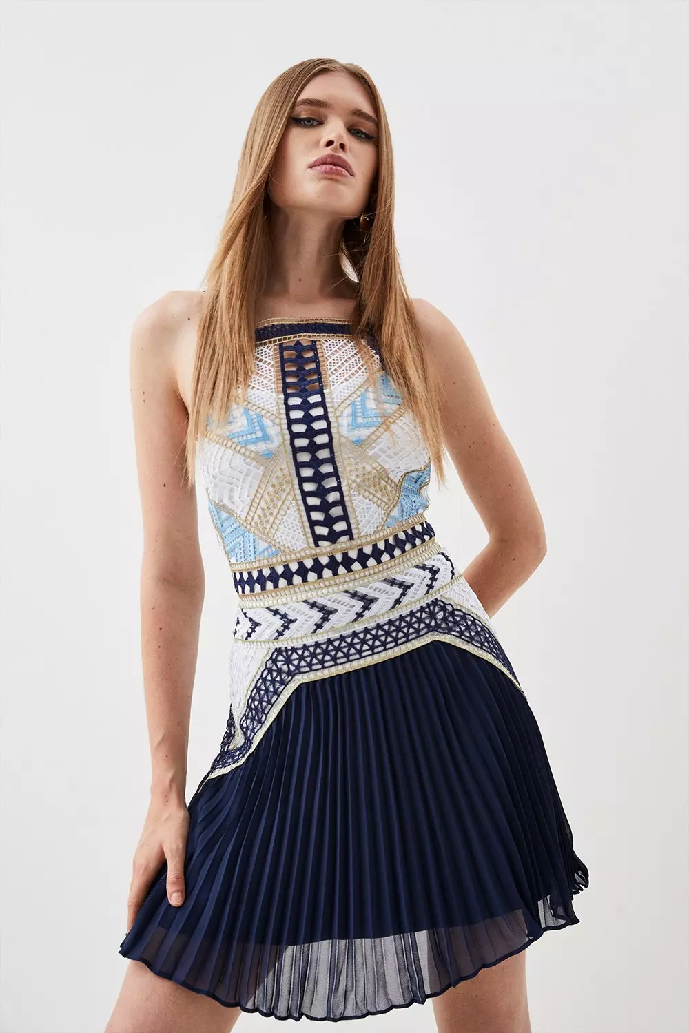 Karen millen store blue embroidered dress