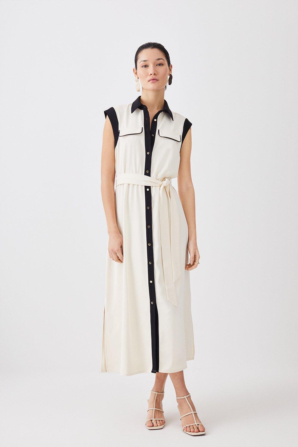 Twill Button Through Woven Midi Shirt Dress | Karen Millen