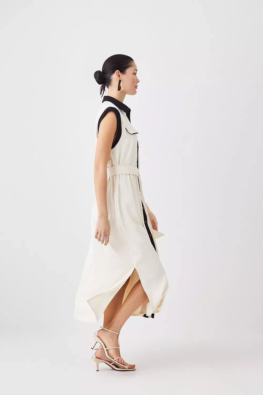 Twill Button Through Woven Midi Shirt Dress