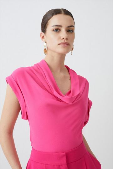 Pink Petite Cowl Neck Woven Crepe Top