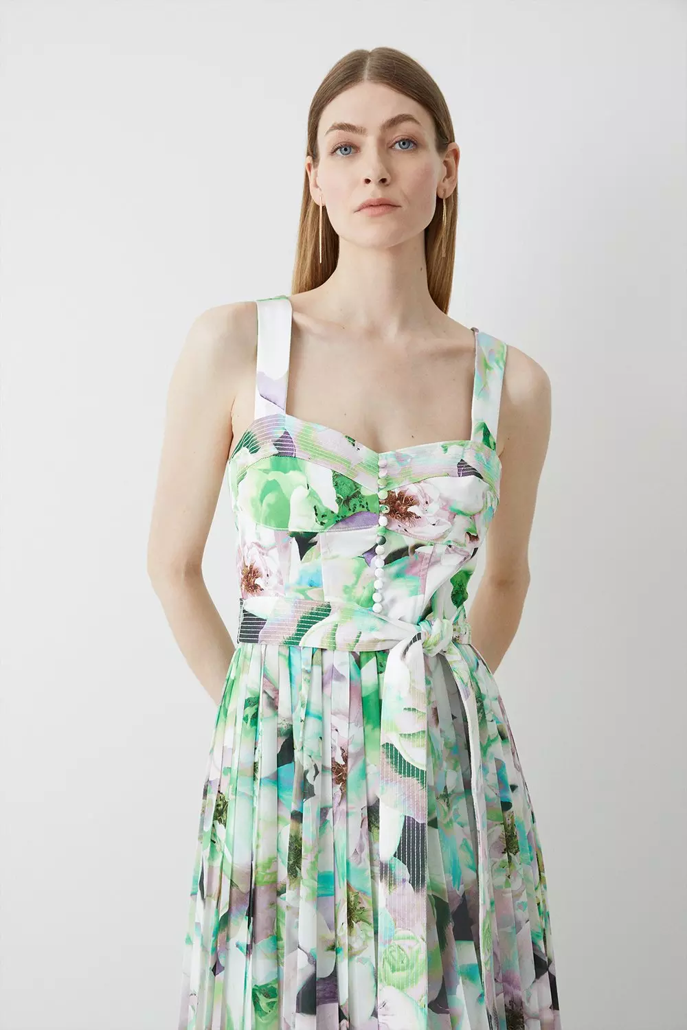 Karen millen pleated floral midi clearance dress