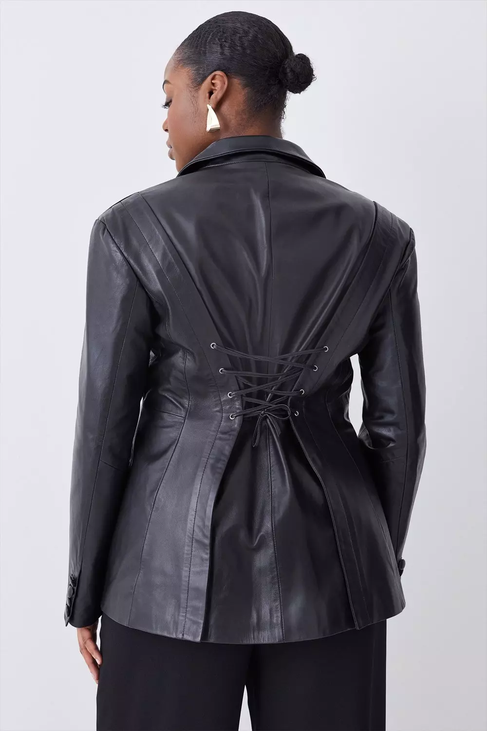 Leather Corset Waist Back Tailored Blazer Jacket