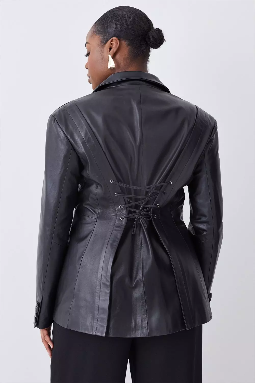 Leather Corset Waist Back Tailored Blazer Jacket | Karen Millen