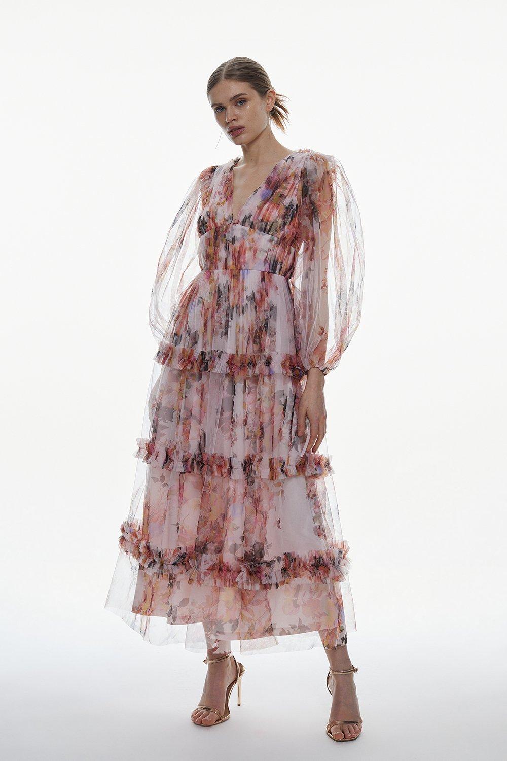 Plunging floral tulle on sale dress