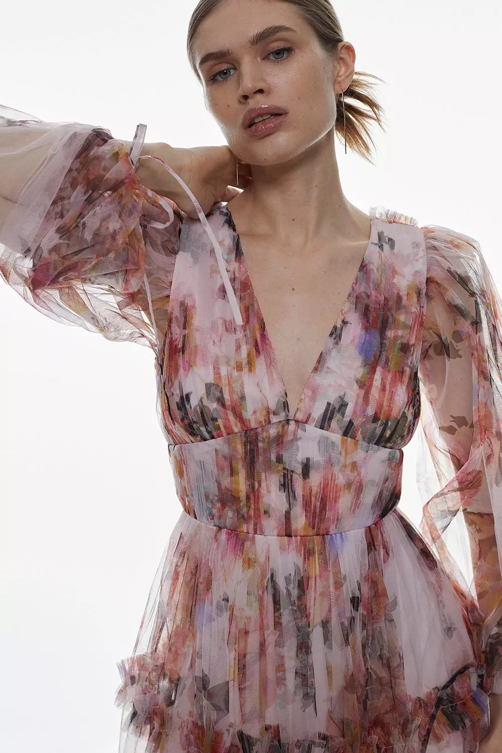 Plunging floral tulle on sale dress