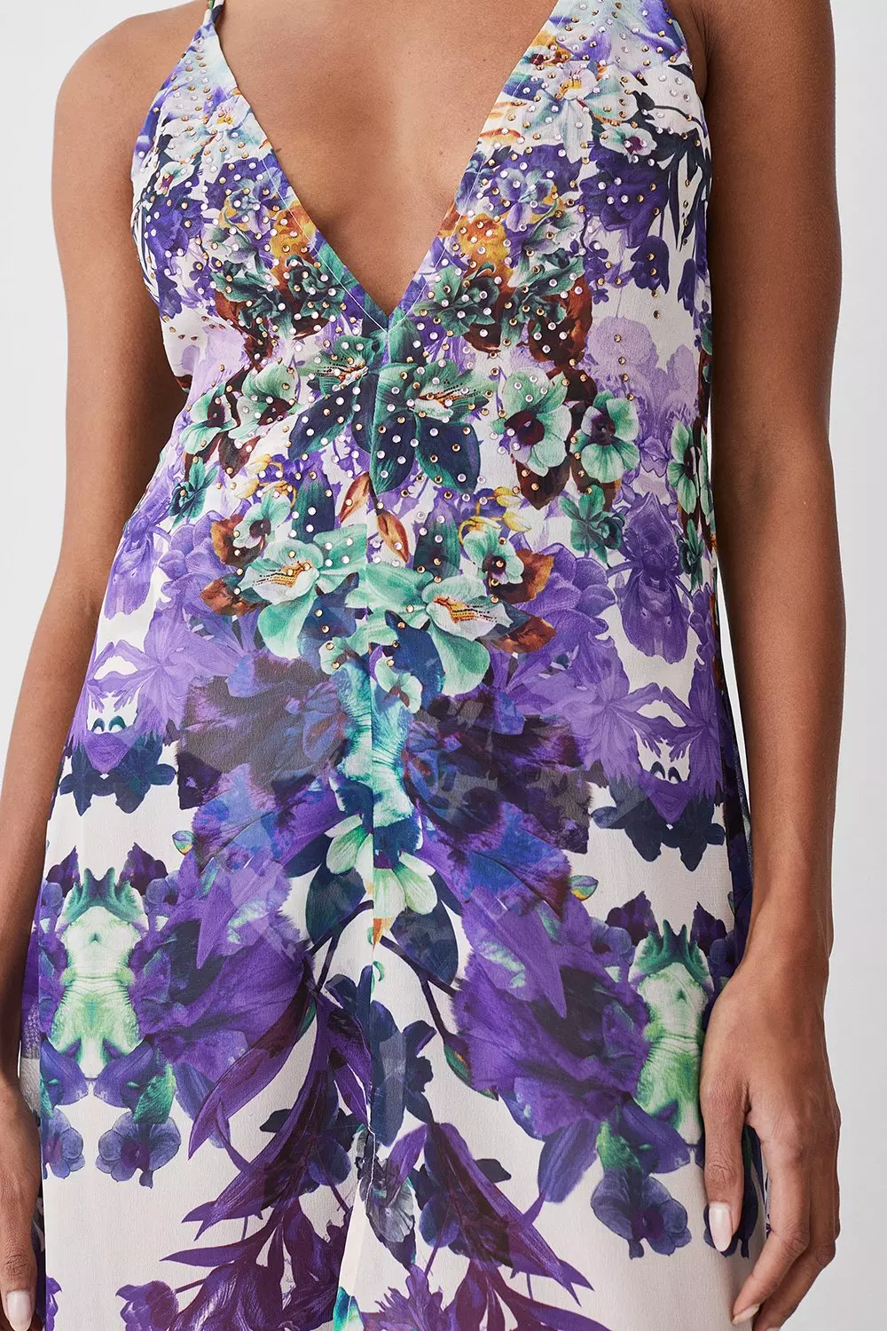 Tall Mirrored Floral Embellished Strappy Beach Maxi Dress Karen Millen