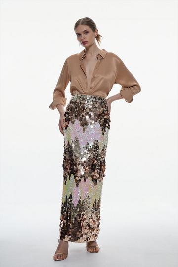 Disc Sequin Maxi Skirt rose gold