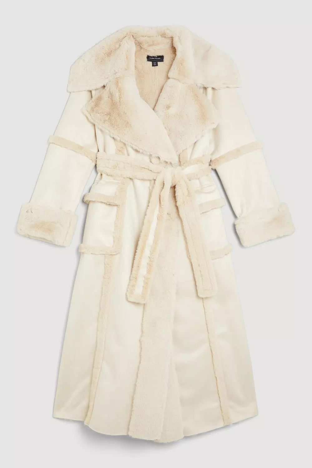 Tall Faux Shearling Collar Cuff Tie Belt Maxi Coat Karen Millen
