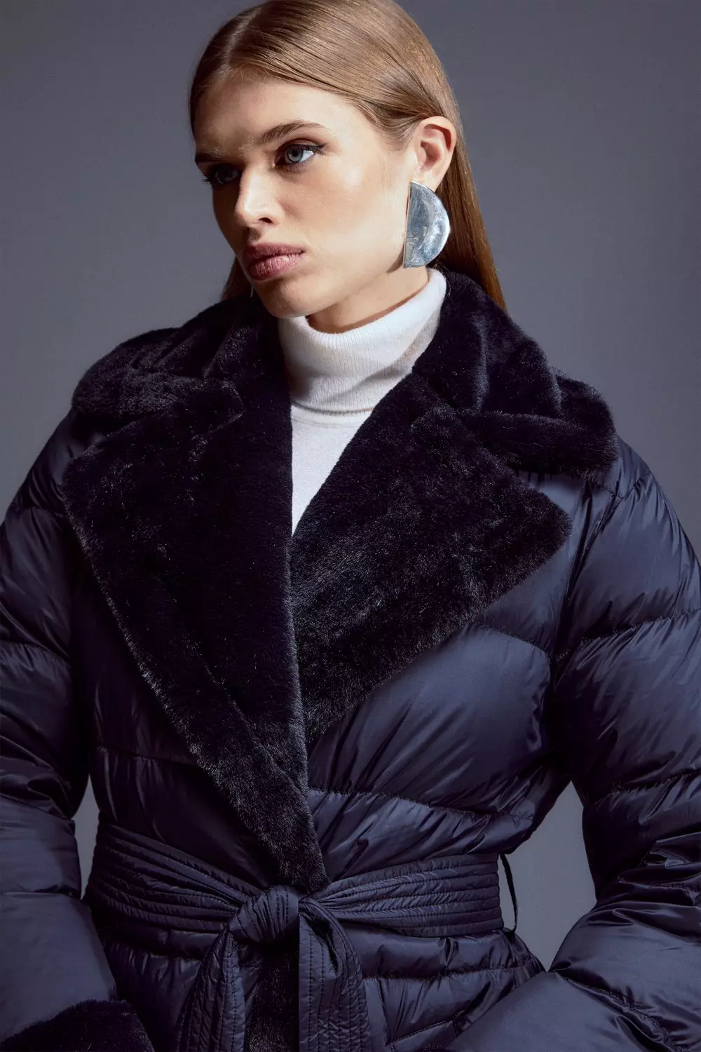 Faux Fur Lined Belted Puffer Coat