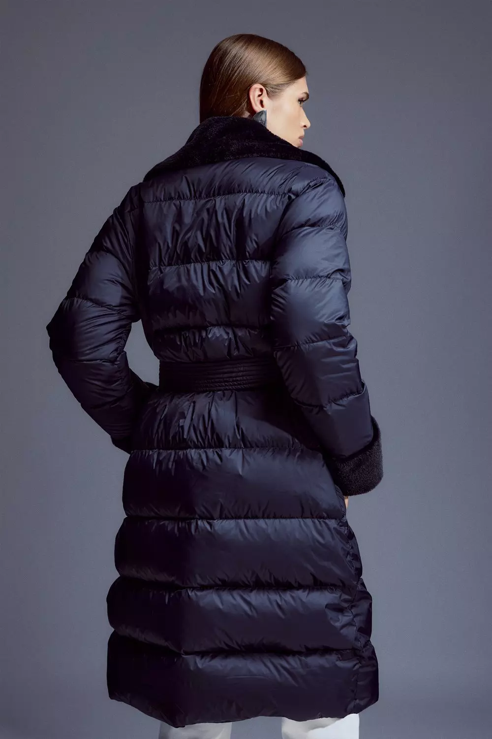 Faux Fur Lined Belted Puffer Coat