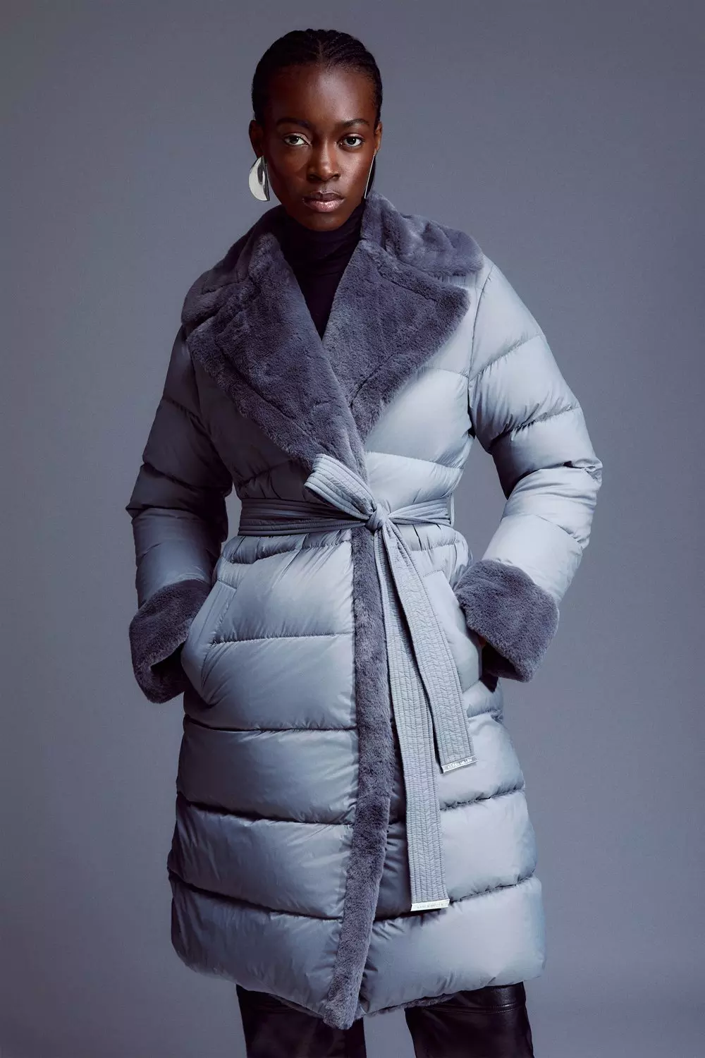 Faux Fur Lined Belted Puffer Coat