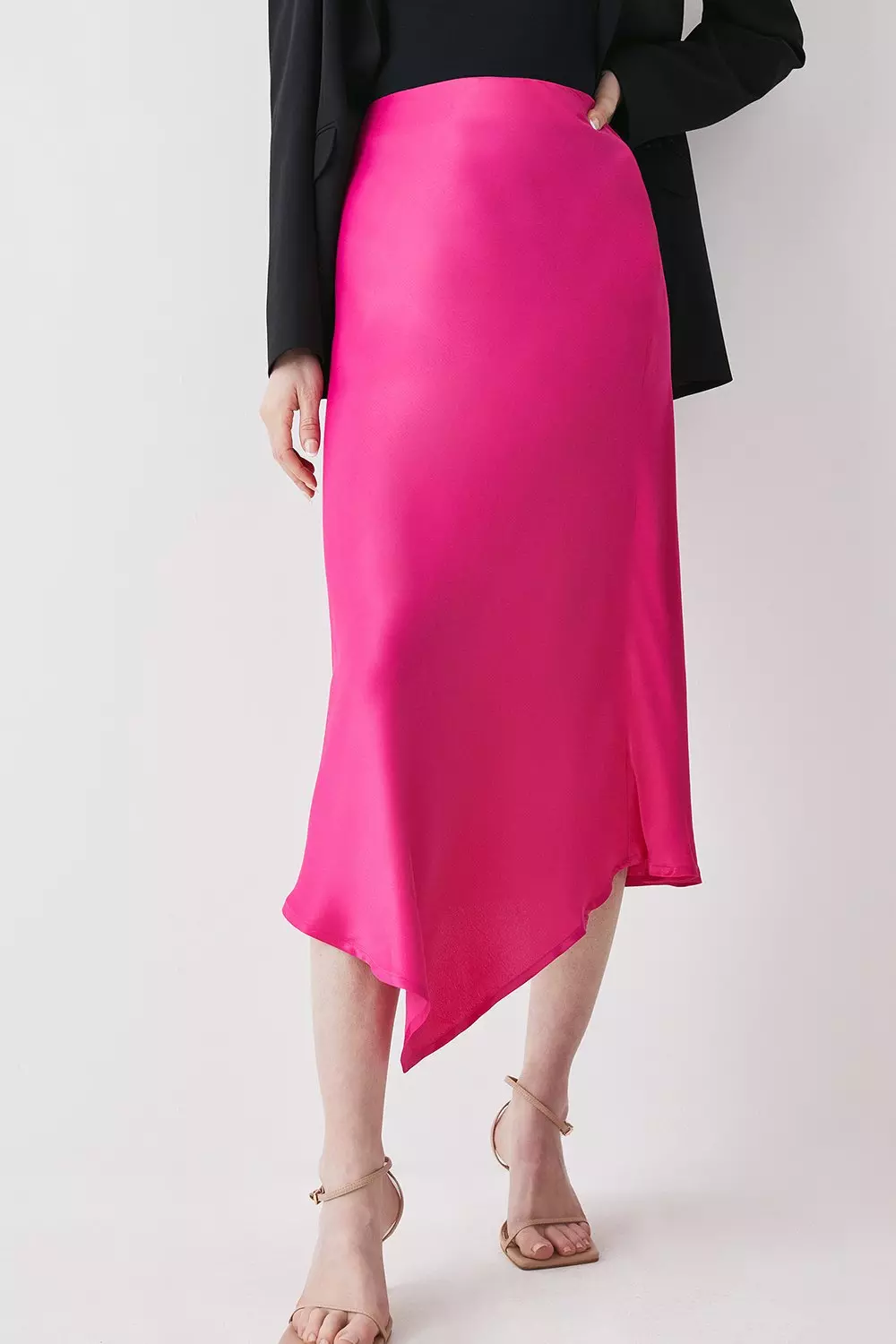 Satin Asymmetric Slip Midi Skirt Karen Millen