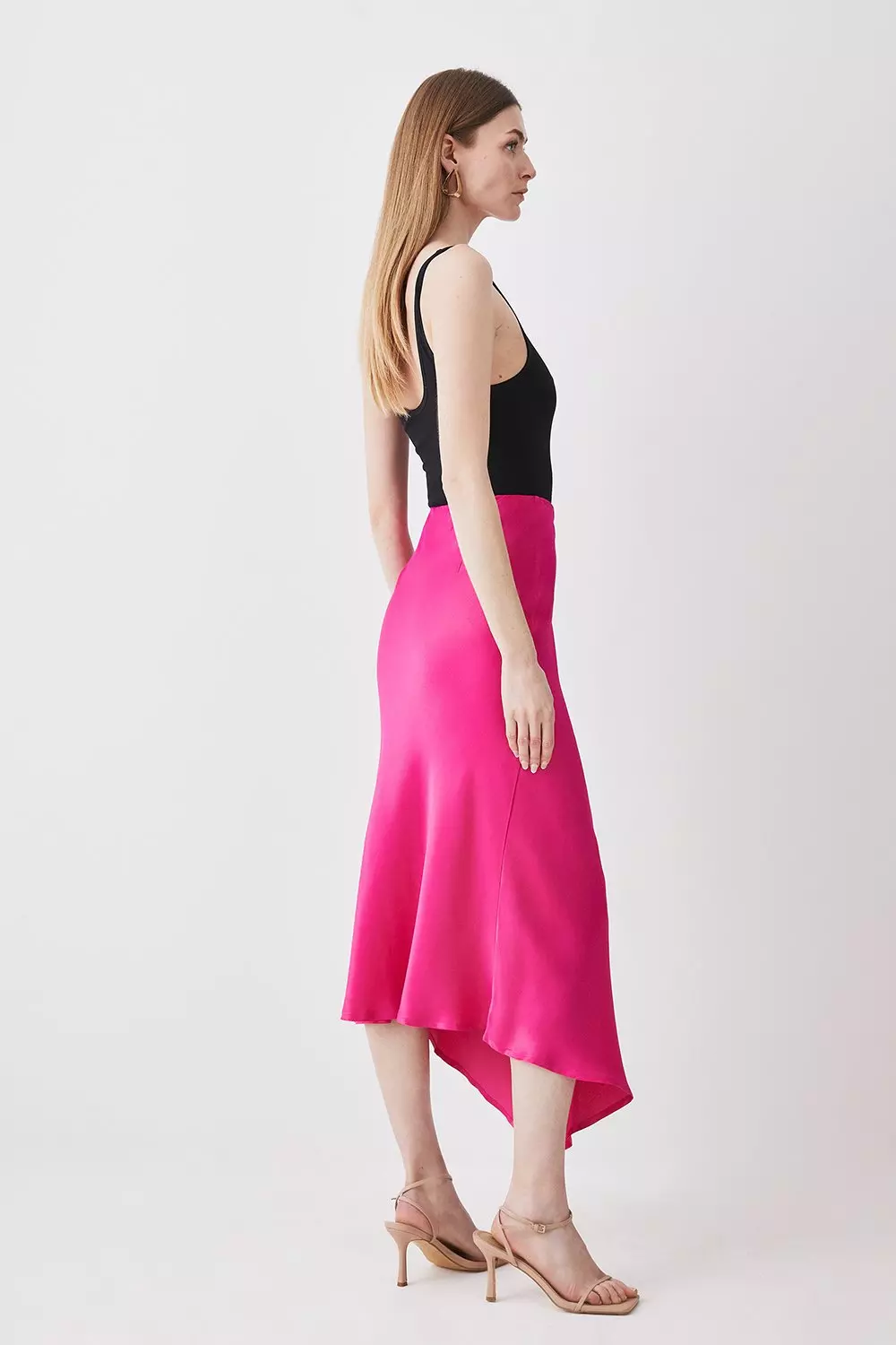 Satin Asymmetric Slip Midi Skirt Karen Millen