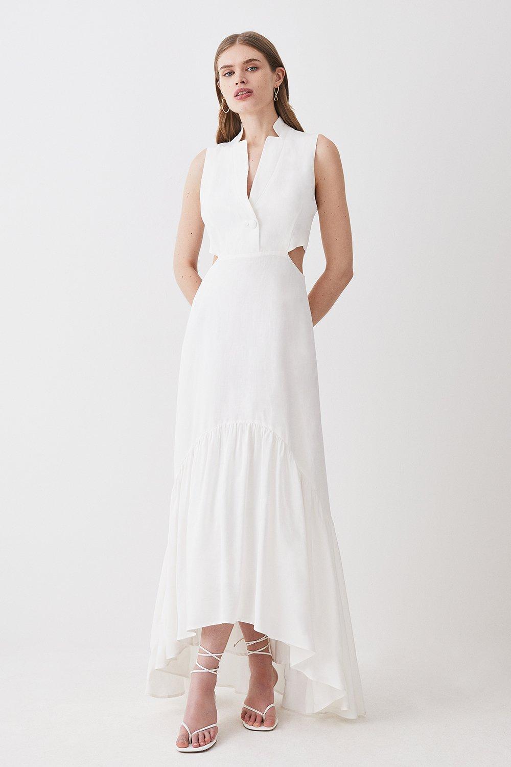 Petite Linen Cut Away Midi Dress Karen Millen