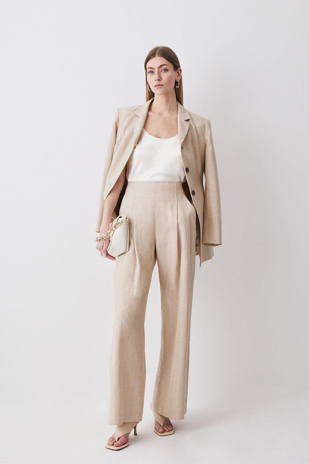 The Petite High Waist Wide Leg Crop Pant in Herringbone