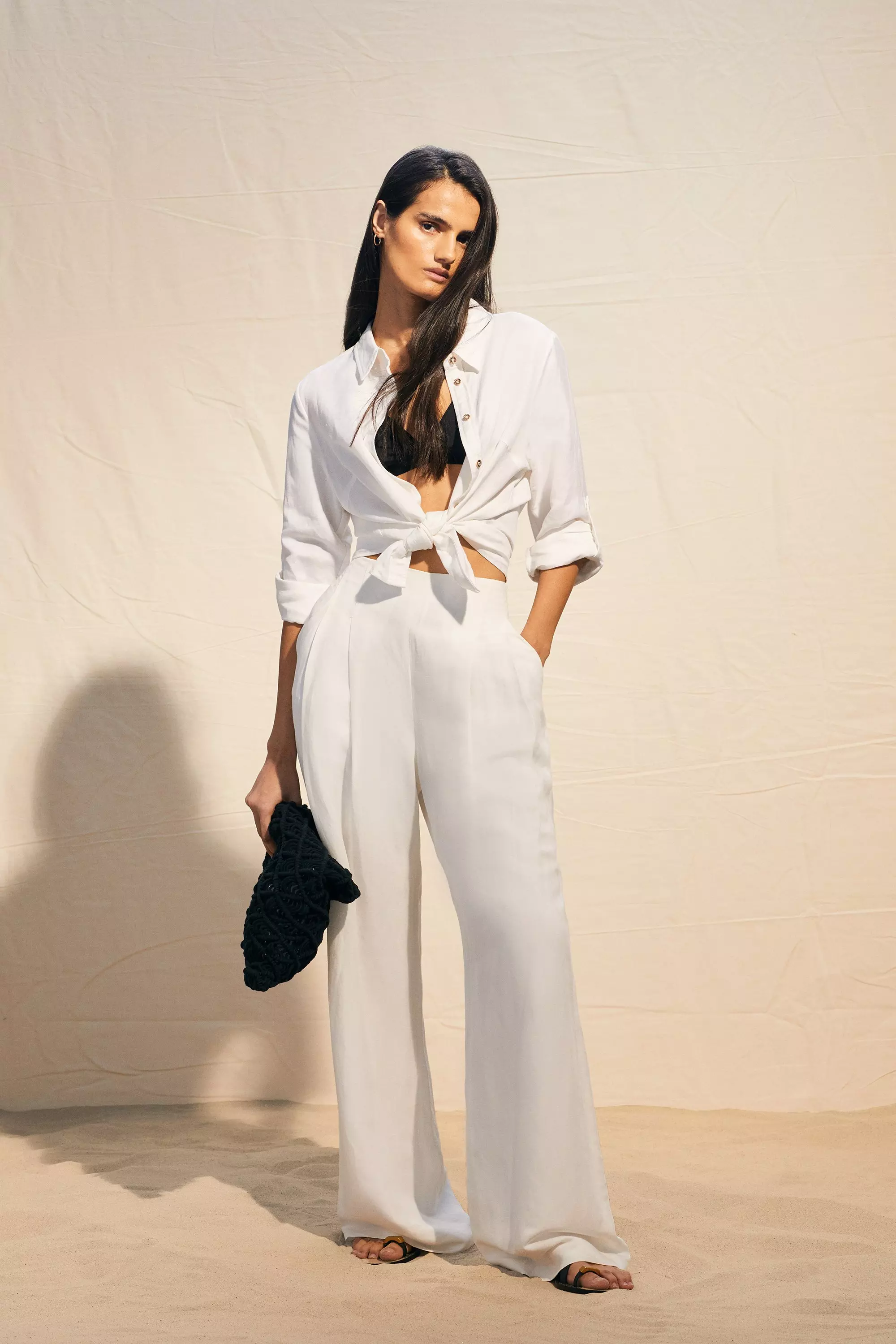 WIDE-LEG TROUSERS WITH DARTS - Oyster-white